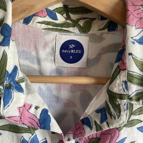 navyBLEU Button Tunic Coverup Mid Thigh Cotton Lined Dress Small CUTE! - Picture 4 of 6